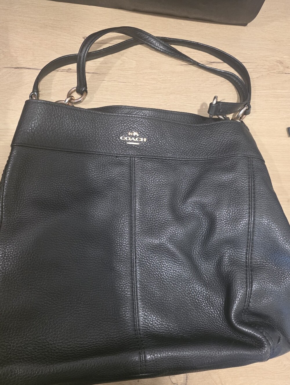 Coach Black Pebbled Leather Shoulder Tote with Gold Logo